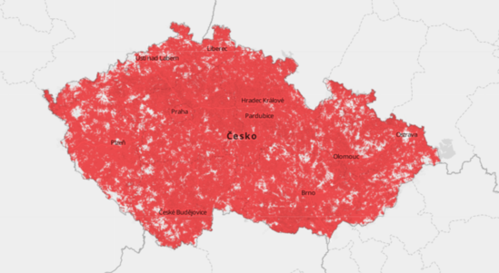 Pokrytí rychlou sítí LTE od operátora Vodafone (zdroj: Vodafone).